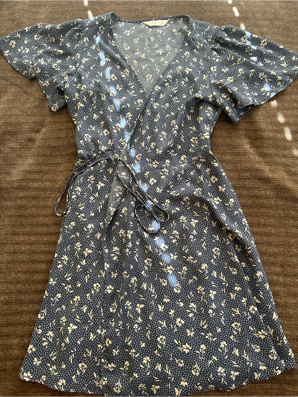 Blue Floral Wrap Dress with Tie Waist